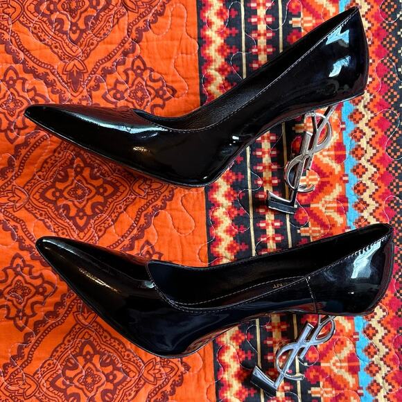YSL - Opyum Heel Pumps - Black Patient Leather - Size US 10  EU 40 - Picture 8 of 16
